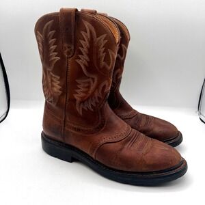 Ariat Sierra Saddle Western Work Boots Pull On Leather Round Toe Brown Size 8.5D